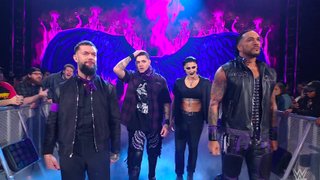 Judgment Day walks out for a match with Finn Balor, Dominik Mysterio, Rhea Ripley and Damian Priest.